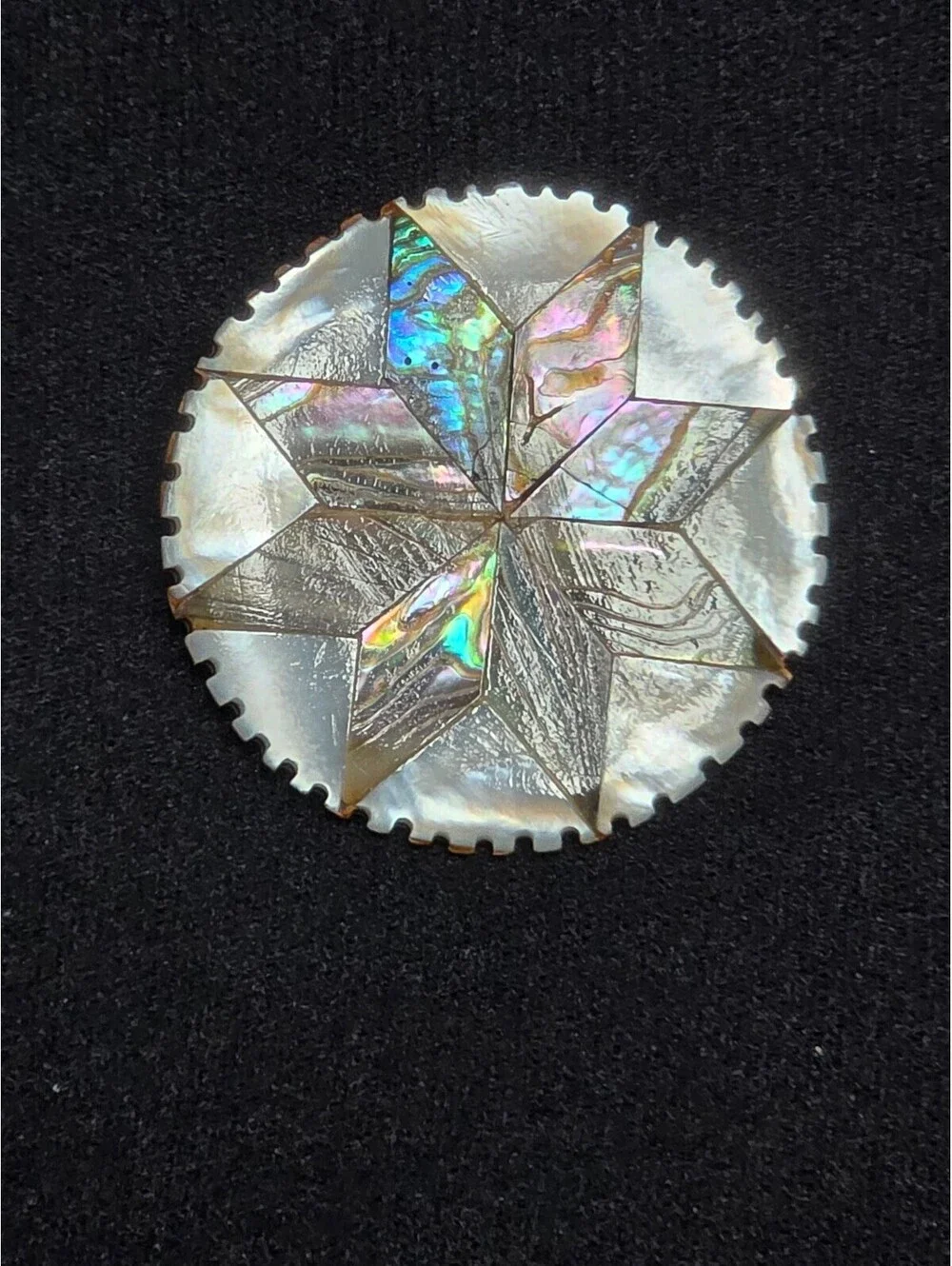 Vintage Inlaid Mother of Pearl & Abalone Mosaic Star Brooch